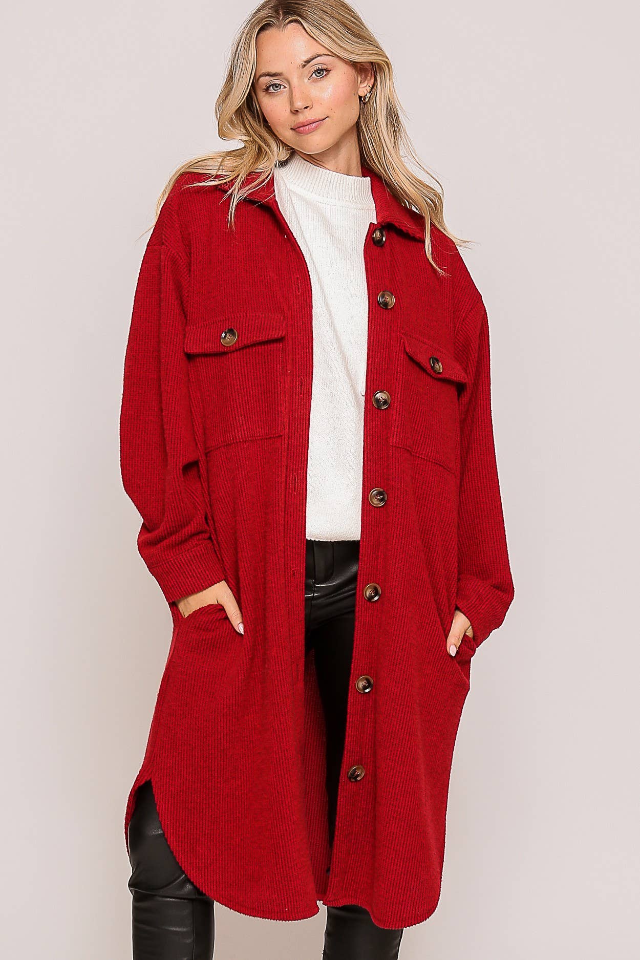 1119 Christmas Oversized Waffle Shirt Jacket SI-26921
