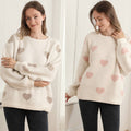 Heart Pattern Jacquard Cozy Crew Neck Sweater