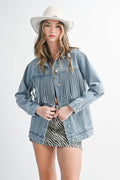 5183GK Fringe Detail Denim Jacket in Washed Blue