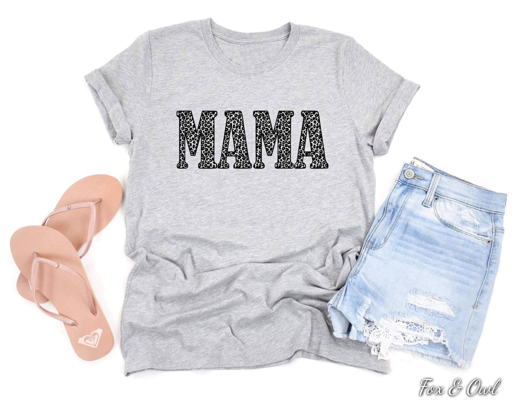 Mother's Day Leopard Mama Grey Bella Graphic Tee Free Ship