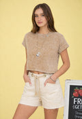Washed Short Sleeve Boxy Knit Top