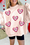 Sequin Love Heart Patched Mock Neck Sweatshirt (S-Xl)