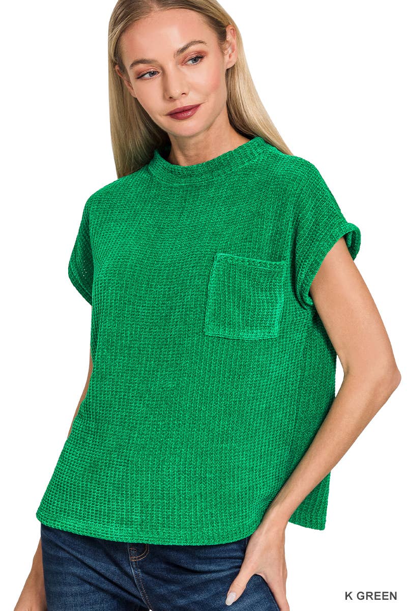Chenille Waffle Short Sleeve Sweater