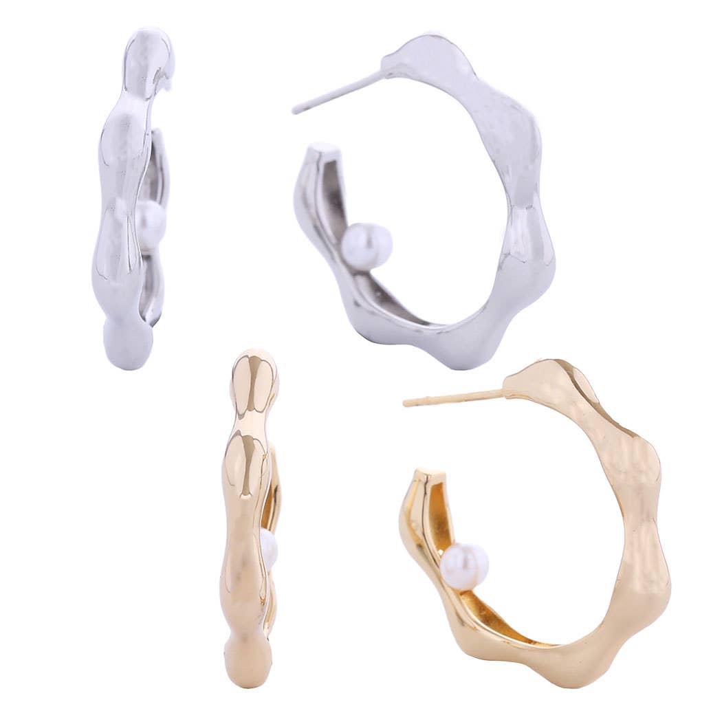 14k Gold Dipped Pearl Hoop Earring