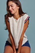 Retro Trim Knit Vest with Cap Sleeves
