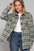 ...SI-21464 Long Slv Wool Blend Plaid Jacket w/ Side Pockets