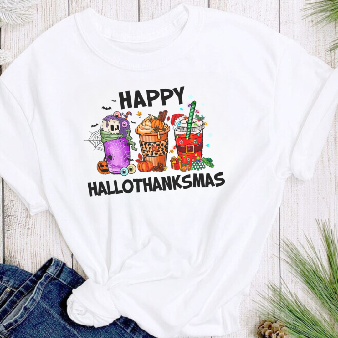 Happy Hallothanksmas Holiday Christmas Graphic Tee