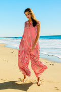 IR5120B Wide Leg Stripe Soft Satin Jumpsuit Unisex