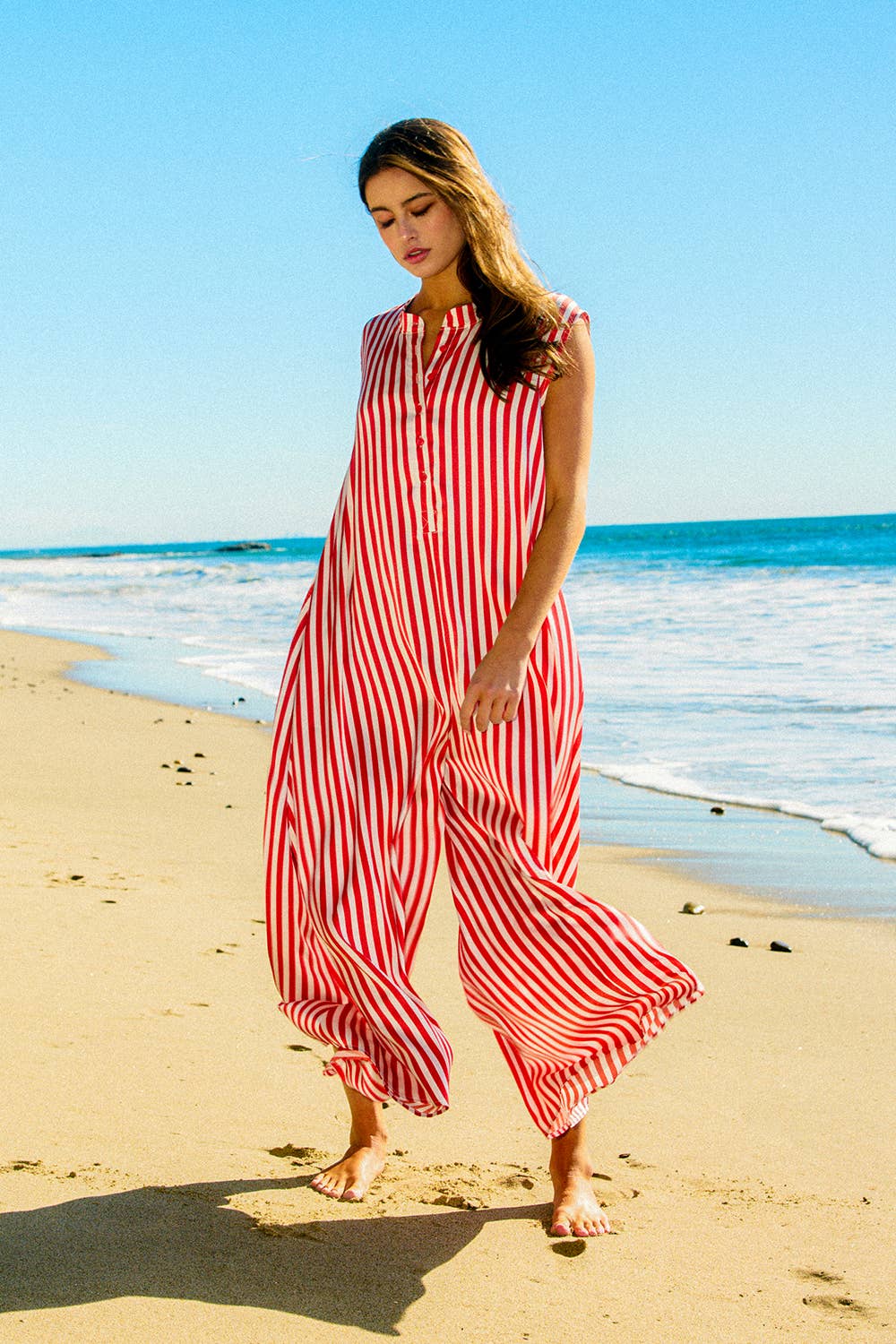 IR5120B Wide Leg Stripe Soft Satin Jumpsuit Unisex