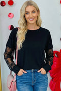 66 Xoxo Bow Mesh Textured Patchwork Long Sleeve Tee (S-Xl)
