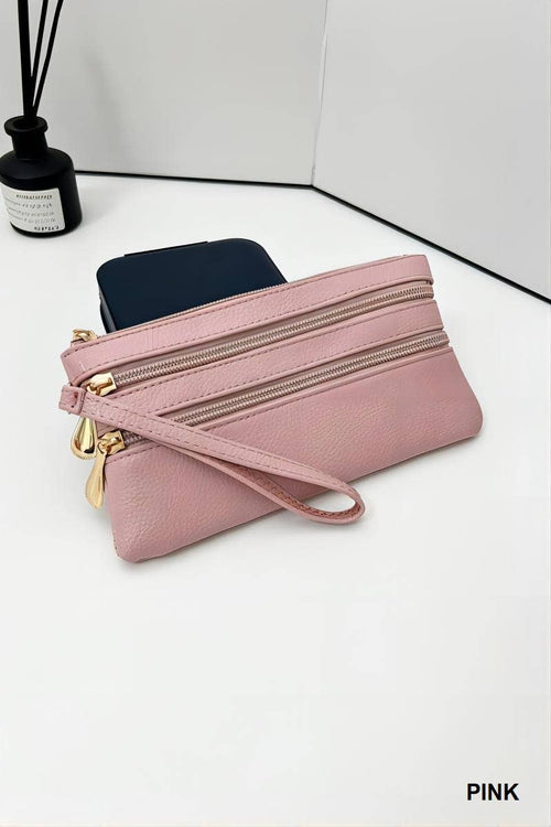 ,,...SI-26468 Vegan Leather Triple Zipper Wrist Wallet Clutch