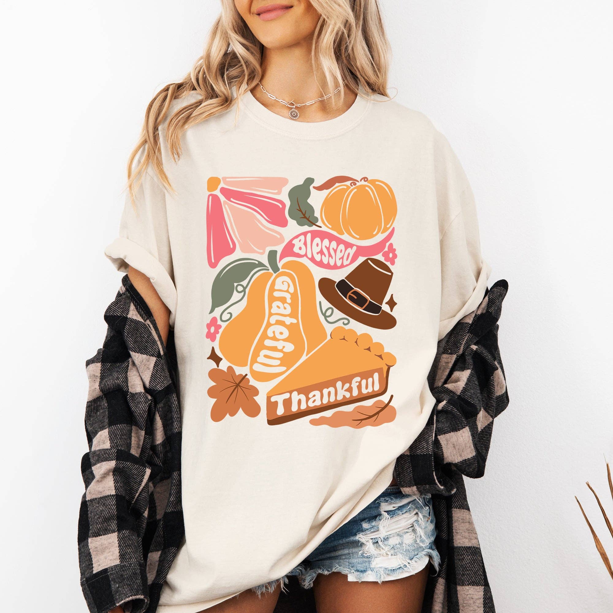 Grateful, Thankful, Blessed, Autumn, Thanksgiving Tshirt