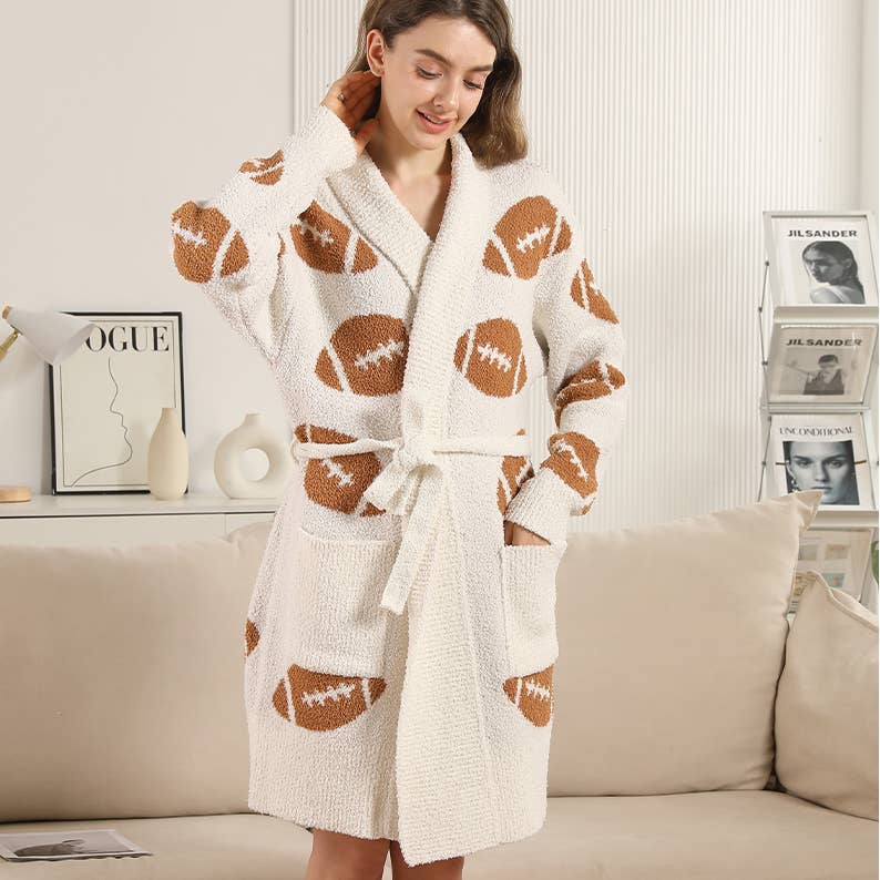 Football Pattern Soft Robe with Front Pockets