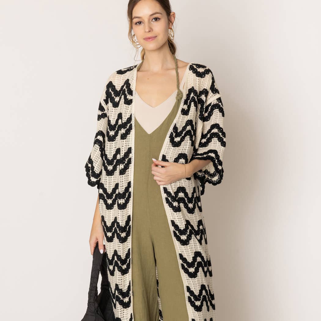 Linear Designed Wave Pattern Crochet Cardigan