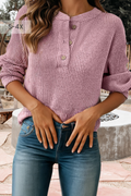 Love Ribbed Texture Drop Shoulder Henley Knit Top (S-4X)