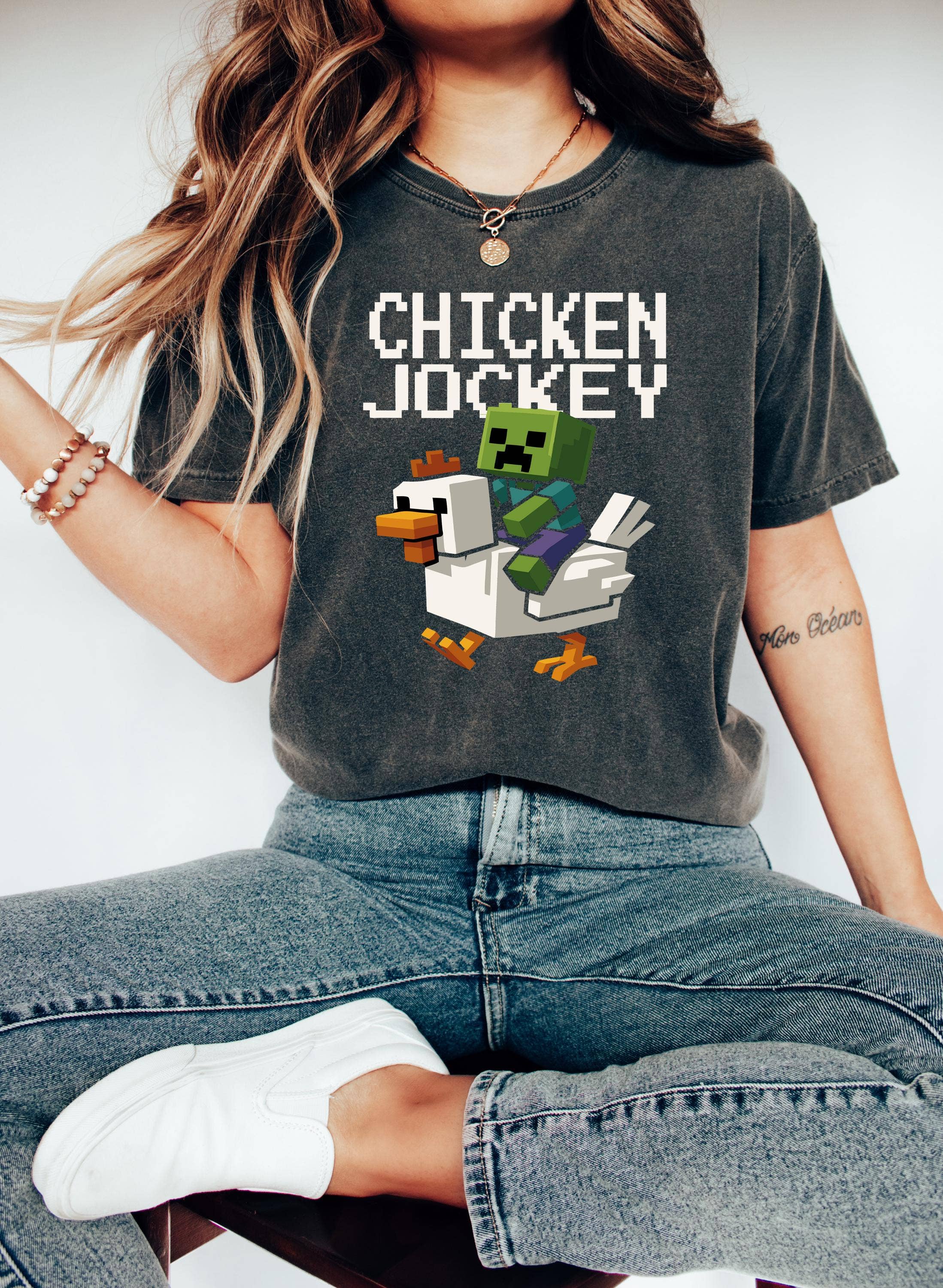Chicken Jockey Cartoon Gamer Tee