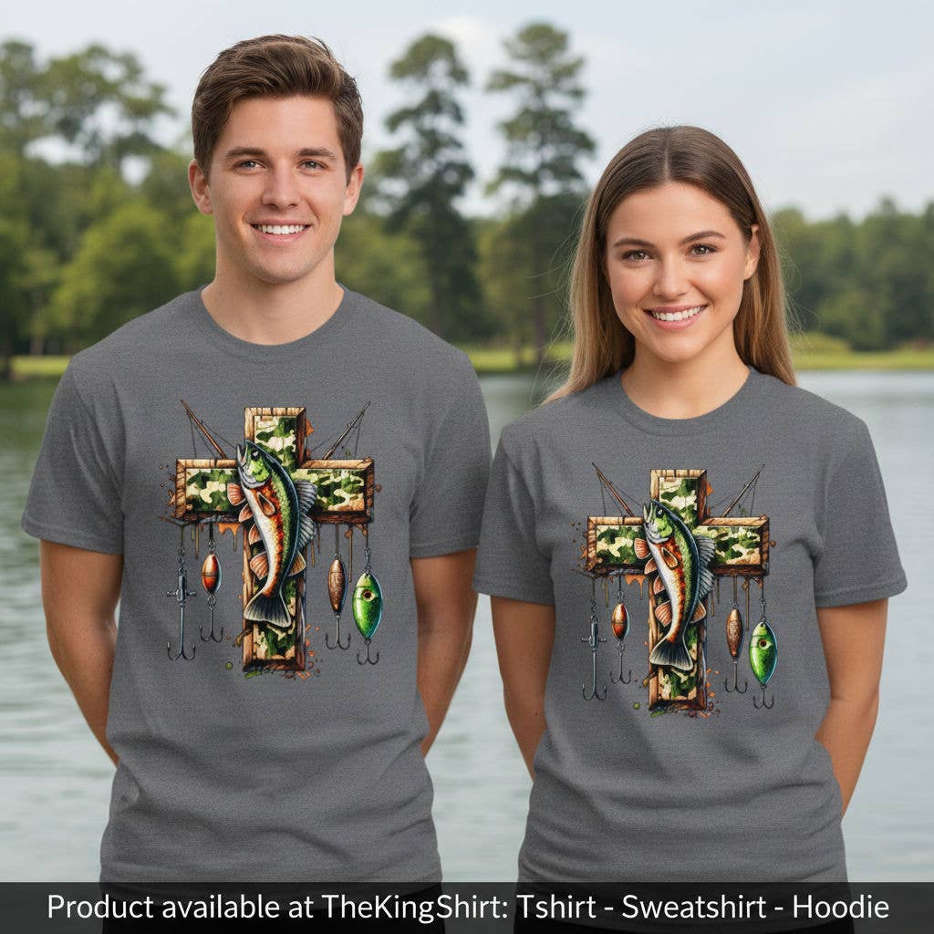 Camo Cross Bass Fishing Christian Graphic Shirts
