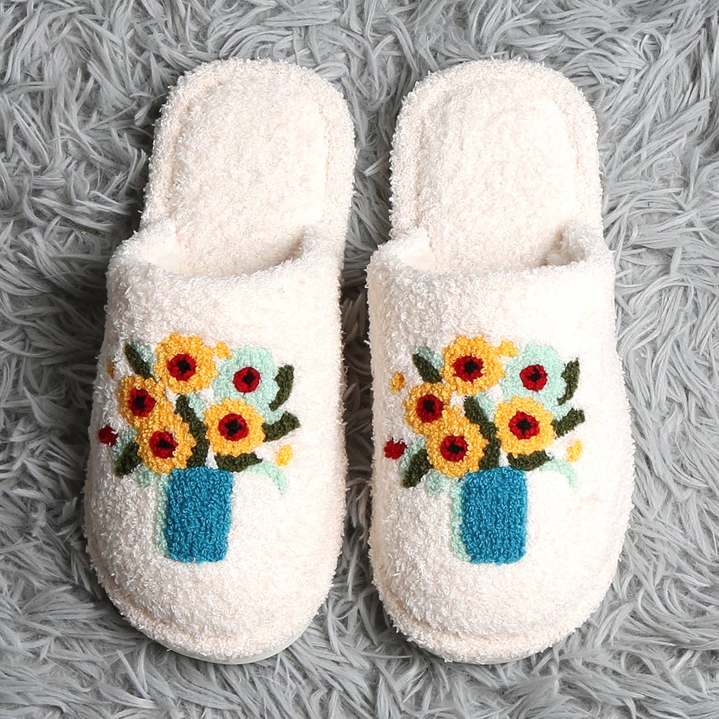 Sun Flower Embroidered Indoor Home Slippers