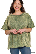 .....SI-24276 Plus Acid Wash French Terry Drop Shoulder Raw Edge