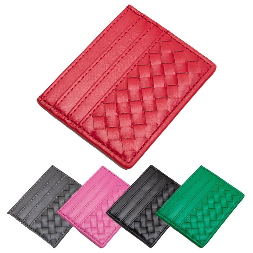 Vegan Leather Woven Braided Card Wallet