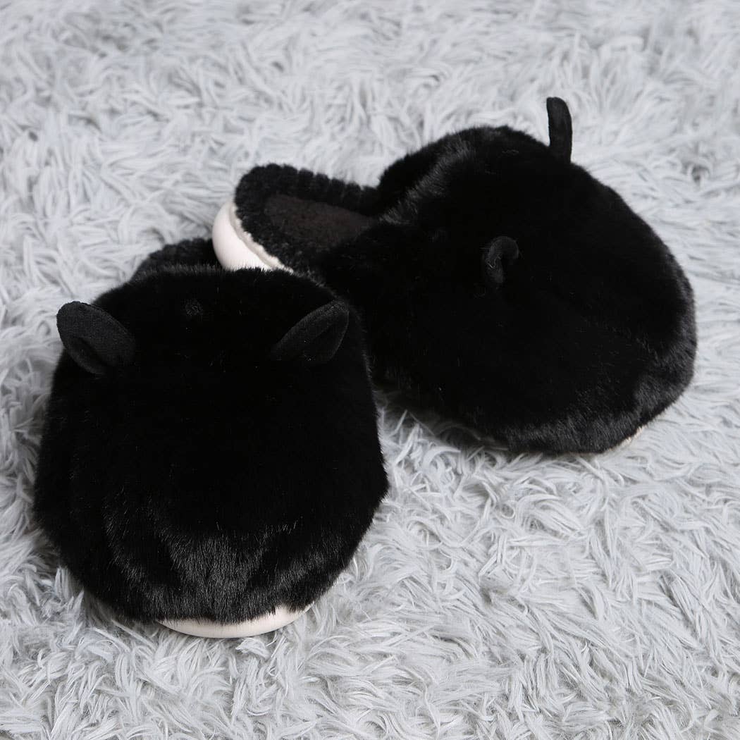 Oversized Black Faux Fur Ears Home Slippers
