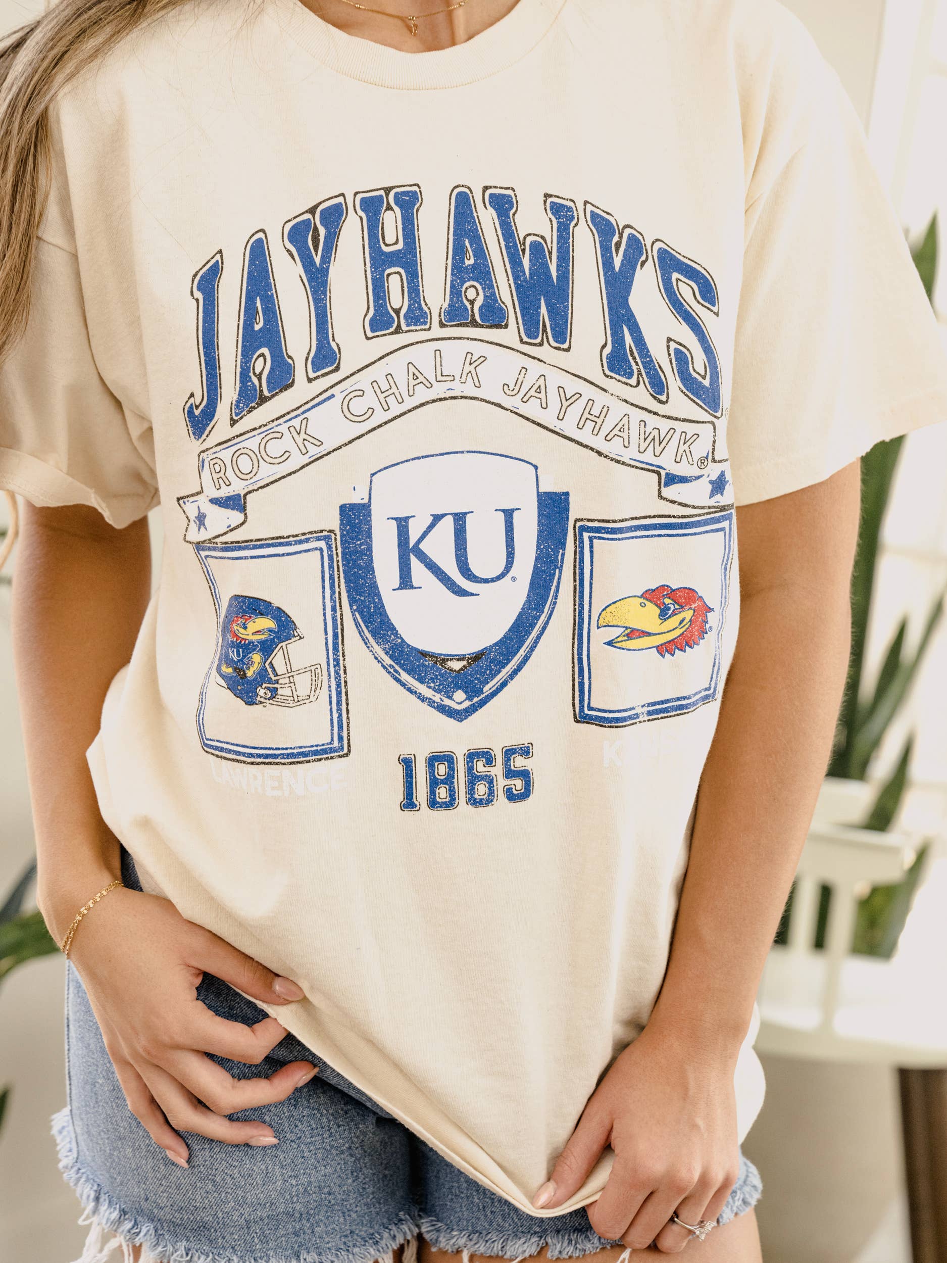 Ku Kansas Jayhawks Prep Patch Off White Thrifted Tee