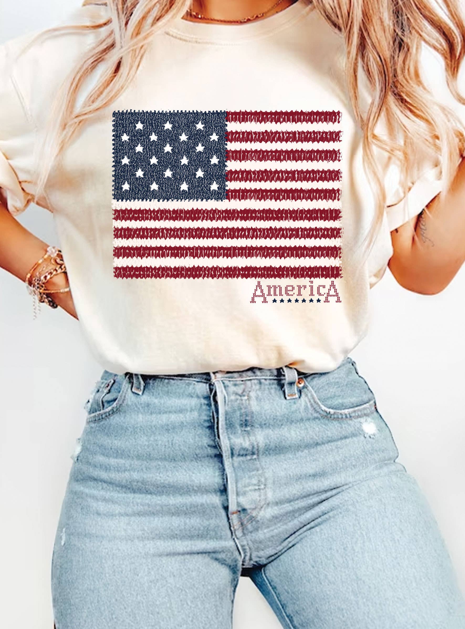 America Knit Flag Graphic T Shirts