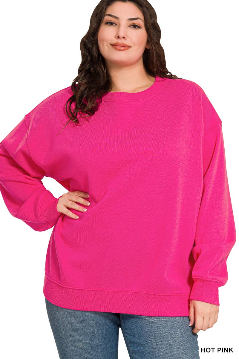 ',..Plus Fleece Crewneck Pullover Sweatshirts