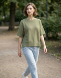 .0210 Round Neck Waist Banded Knit Tee Shirt SI-27737