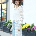 Fan Pattern Solid Long Crochet Kimono