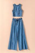 Mineral Wash Cotton Crop Tank & Wide Leg Pant Set