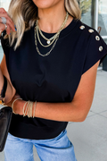 Studded Shoulder Detail Cap Sleeve Top (S-Xl)