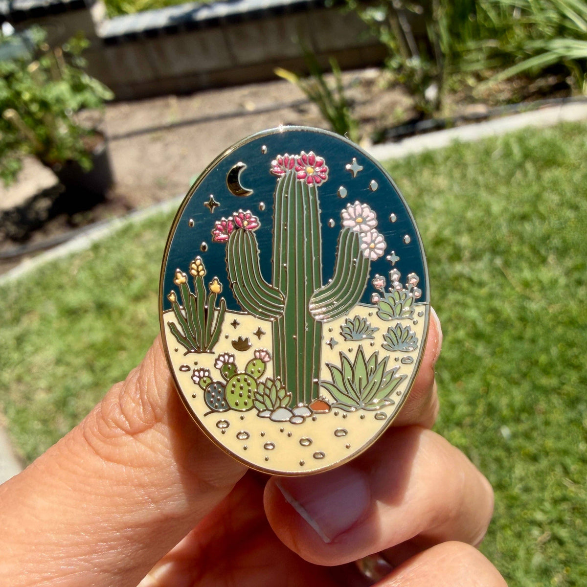 Desert Cactus Enamel Pin – Night Desert Botanical Lapel Pin Unisex