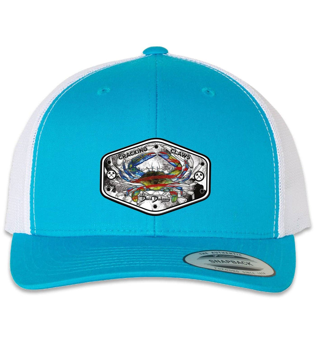 American Blue Crab 6 Panel Trucker Snap Back Turquoise White Hat Unisex