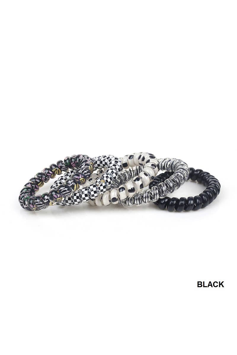 ",._ SI-25757 Assorted Solid Flower Checker Hair Coil Ties