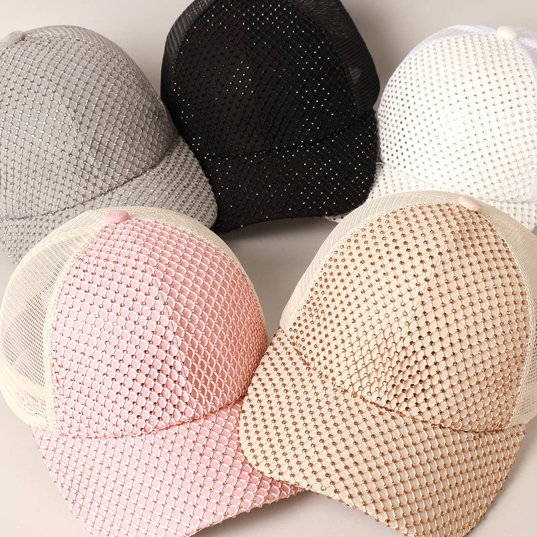 Rhinestone Net Meshed Back Baseball Cap