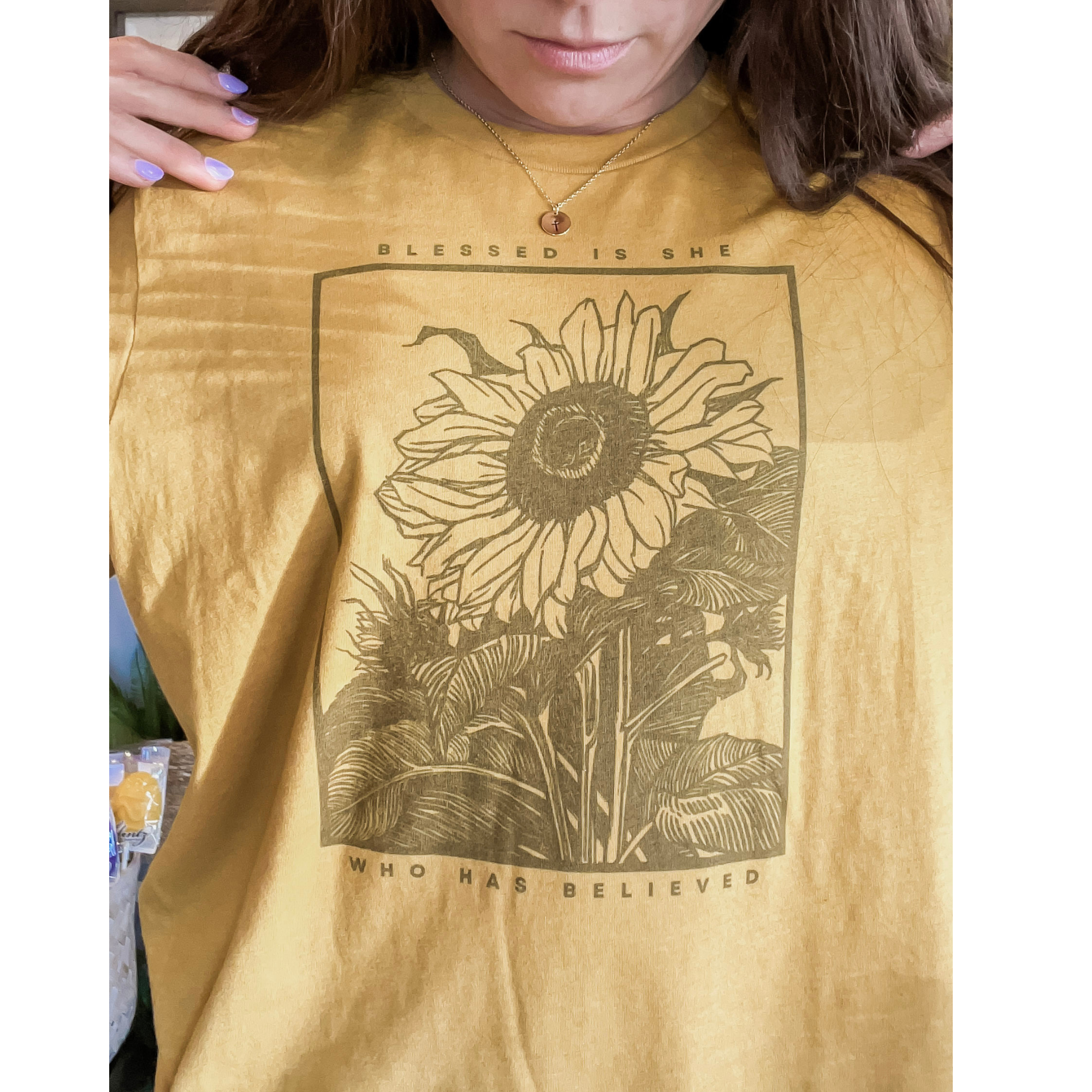 Blessed Is She Christian Sunflower Bible Verse Faith T Shirt