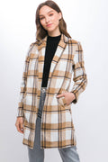 .SI-26864 Lapel Collared Plaid Wool Blend Full Coat w/ Side P