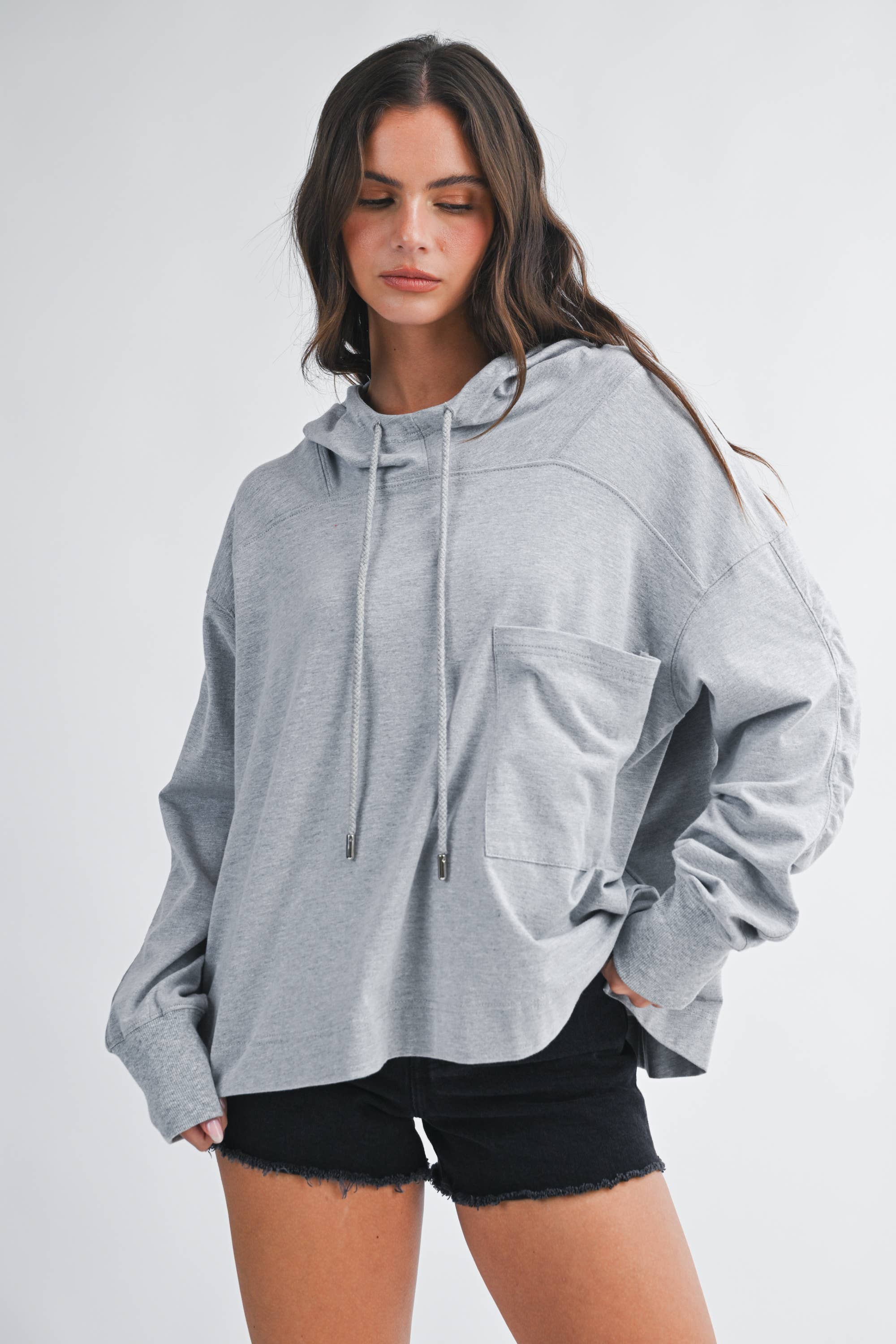 9108HK Relaxed Pocket Hoodie Pullover Top