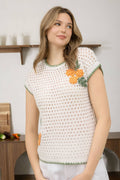 Rose Crochet Knit Short Sleeve Pullover Sweater