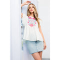 Embroidered Flutter Sleeve Top