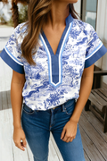 Animal Paradise Toile V Neck Raglan Sleeve Blouse (S-Xl)