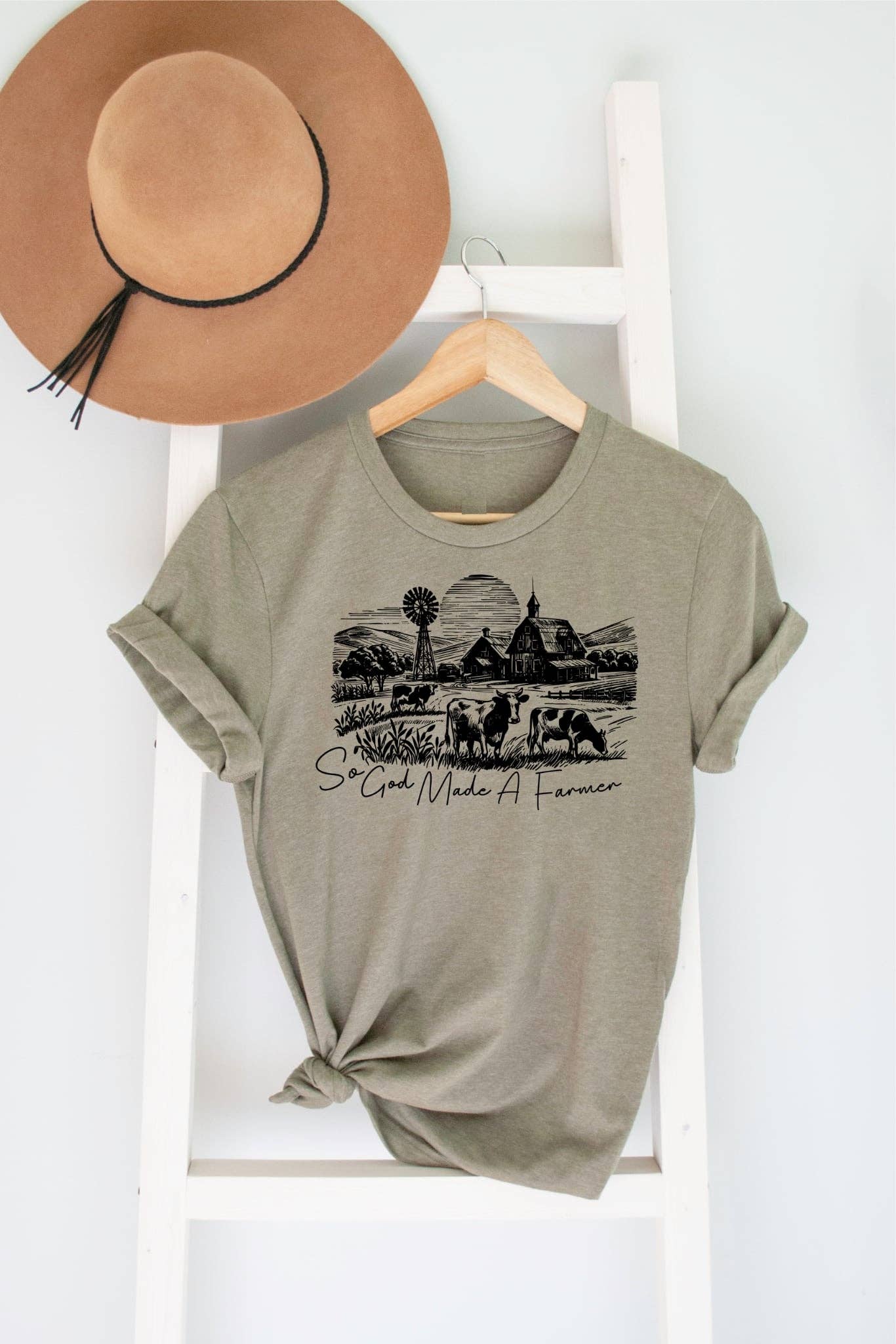 Western God Made Farmer Bella Olive Graphic Tee Free Ship