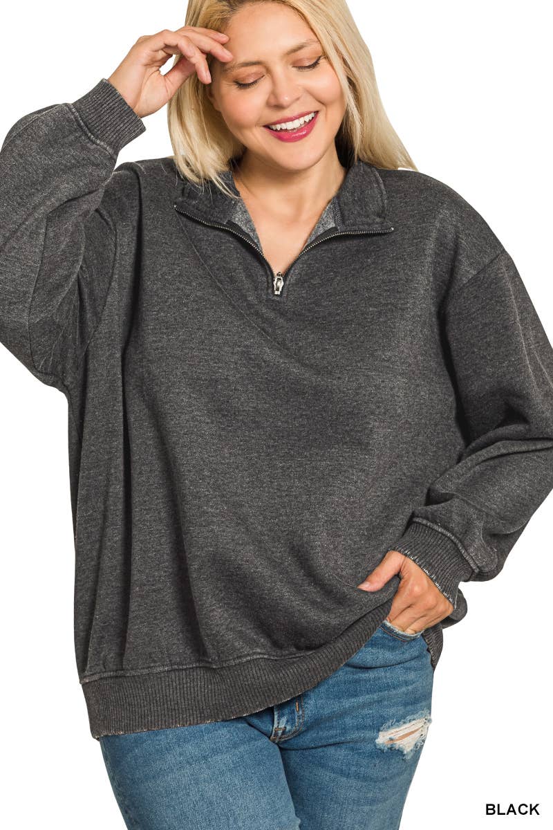 ....0807 Plus Acid Wash Fleece Half Zip Pullover SI-28130