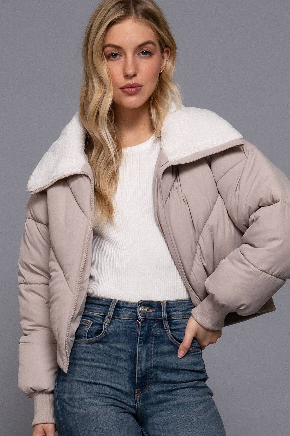....1015 Sherpa Collar Puffer Jacket w/ Pockets SI-28912