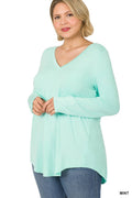 ...SI-15547 Plus Size Luxe Rayon Long Sleeve V-Neck Hi-Low Hem Top