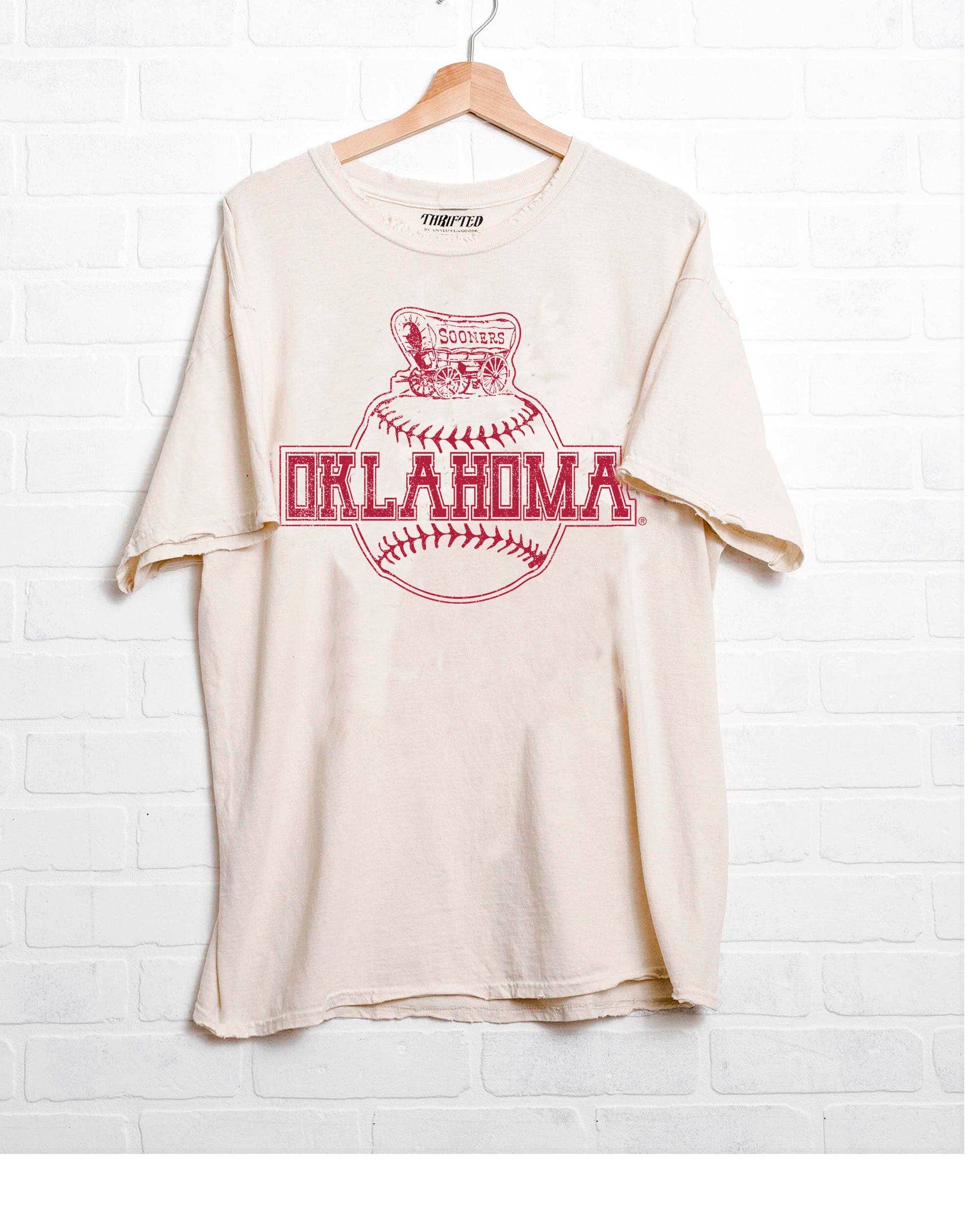 Ou Oklahoma Sooners Mascot Baseball Off White Thrifted Tee
