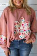 Floral Applique Patchwork Drop Sleeve Sweatshirt (S-4X)