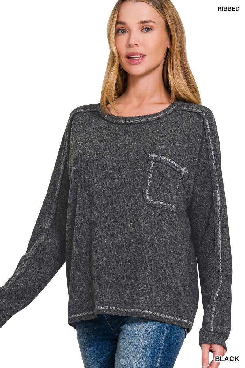 0808 Brushed Ribbed Hacci Round Neck Sweater SI-27225