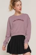 .SI-25708 French Terry Fitted Embroidery Crop Sweatshirt